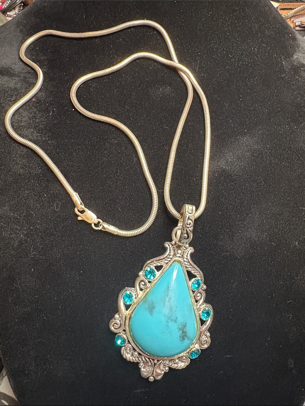 Turquoise Teardrop Pendant Necklace - Women Jewelry 925 clasp (and chain?)